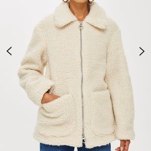 Topshop Cream Teddy Bear Zip up Jacket